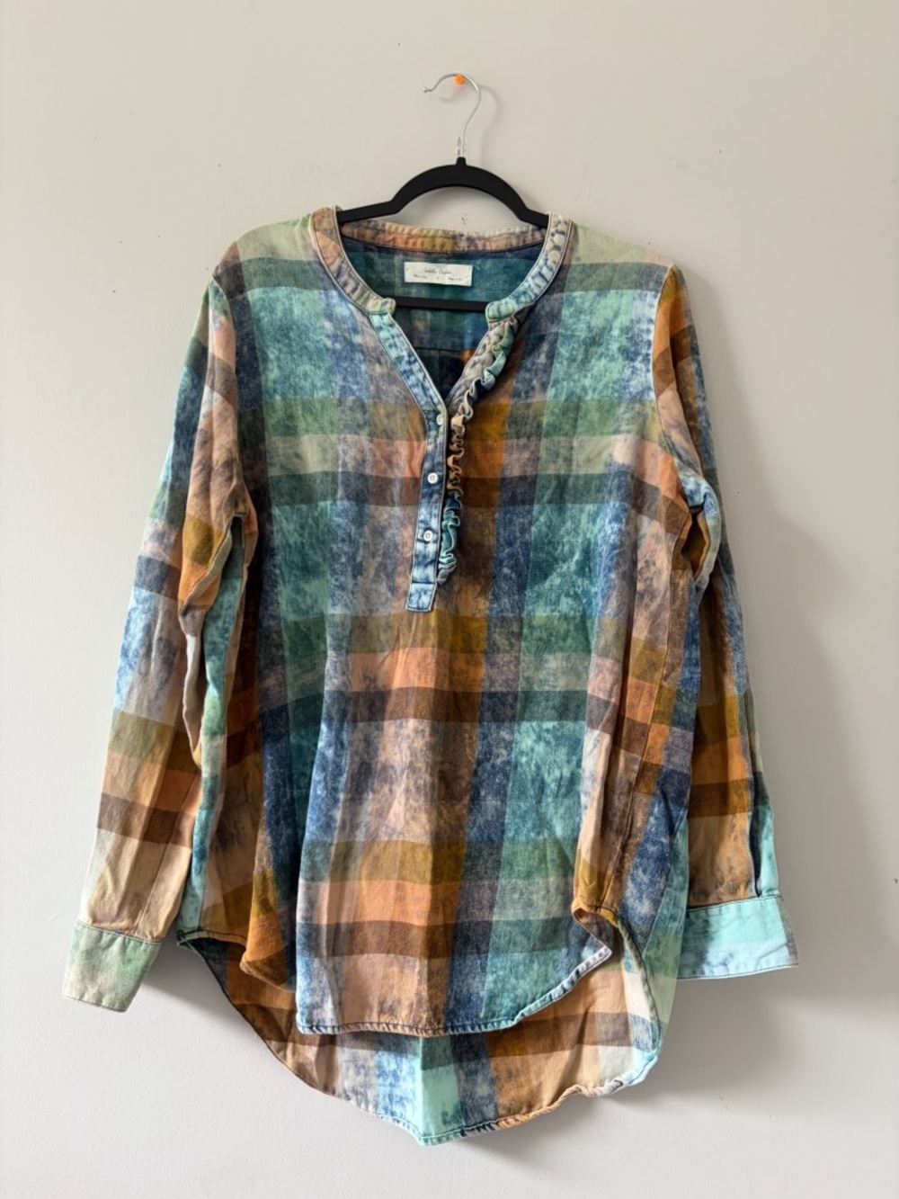 Anthropologie Washed Plaid Ruffle Henley Shirt - Multicolor